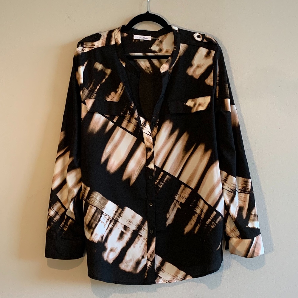 Calvin Klein Abstract/Water Color Blouse-XL